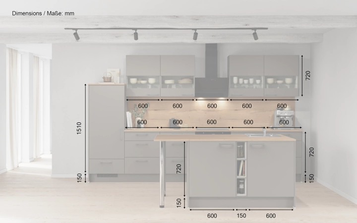 Cuisines Elite Cuisine en îlot 363,4 cm électroménagers inclus planning 1 5