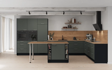 Cuisines Elite Cuisine en îlot 456,6 cm x 276,8 cm électroménagers inclus planning 1 Vert minéral ultra-mat Easytouch Cuisines Elite Cuisine en îlot 456,6 cm x 276,8 cm électroménagers inclus planning 1 Vert minéral ultra-mat Easytouch