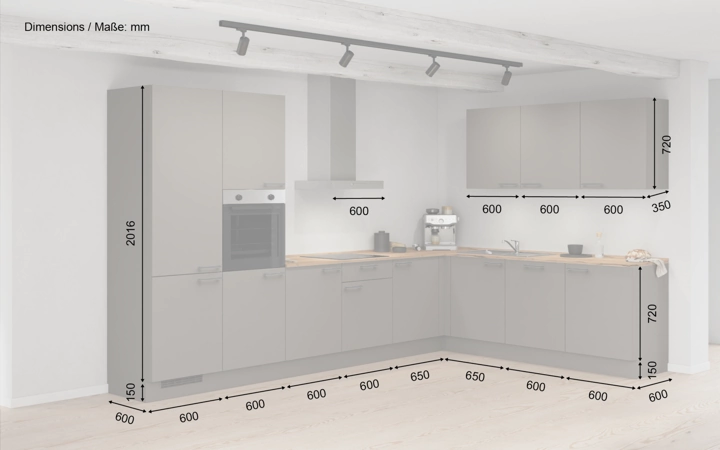 Cuisines Elite Cuisine en L 366,6 cm x 246, 6 cm électroménagers inclus planning 1 5