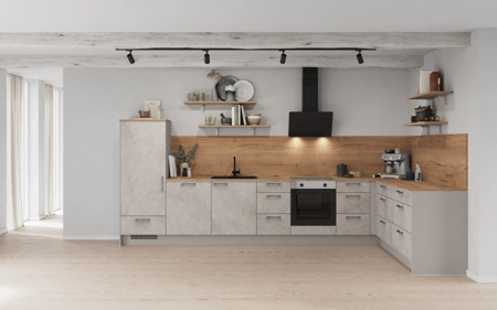 Cuisines Elite Cuisine en L 396,6 cm x 246,8 cm électroménagers inclus planning 1 Décor béton gris terre Riva Cuisines Elite Cuisine en L 396,6 cm x 246,8 cm électroménagers inclus planning 1 Décor béton gris terre Riva