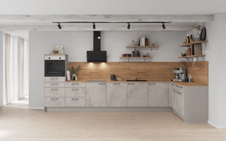 Cuisines Elite Cuisine en L 426,6 cm x 220 cm électroménagers inclus planning 1 Décor béton gris terre Riva Cuisines Elite Cuisine en L 426,6 cm x 220 cm électroménagers inclus planning 1 Décor béton gris terre Riva