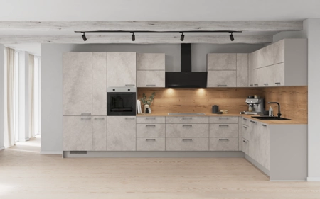 Cuisines Elite Cuisine en L 426,6 cm x 276,8 cm électroménagers inclus planning 1 Décor béton gris terre Riva Cuisines Elite Cuisine en L 426,6 cm x 276,8 cm électroménagers inclus planning 1 Décor béton gris terre Riva