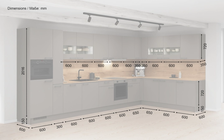 Cuisines Elite Cuisine en L 456,6 cm x 246,8 cm électroménagers inclus planning 1 5