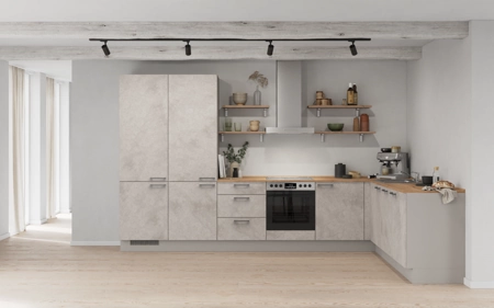 Cuisines Elite Cuisine en L 366,6 cm x 246, 6 cm électroménagers inclus planning 10 Décor béton gris terre Riva Cuisines Elite Cuisine en L 366,6 cm x 246, 6 cm électroménagers inclus planning 10 Décor béton gris terre Riva