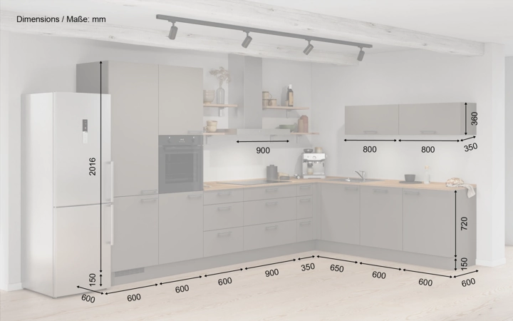 Cuisines Elite Cuisine en L 366,6 cm x 246, 6 cm électroménagers inclus planning 11 5