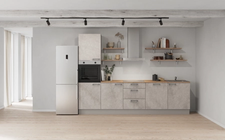 Cuisines Elite Cuisine linéaire 300 cm électroménagers inclus planning 11 Décor béton gris terre Riva Cuisines Elite Cuisine linéaire 300 cm électroménagers inclus planning 11 Décor béton gris terre Riva