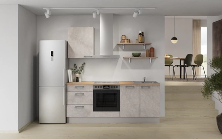 Cuisines Elite Cuisine linéaire 210 cm électroménagers inclus, planning 12 Décor béton gris terre Riva Cuisines Elite Cuisine linéaire 210 cm électroménagers inclus, planning 12 Décor béton gris terre Riva