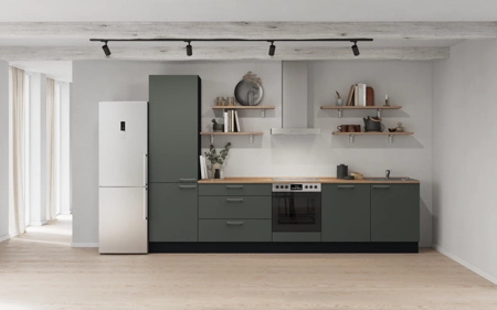 Cuisines Elite Cuisine linéare 330cm électroménagers inclus planning 12 Vert minéral ultra-mat Easytouch Cuisines Elite Cuisine linéare 330cm électroménagers inclus planning 12 Vert minéral ultra-mat Easytouch