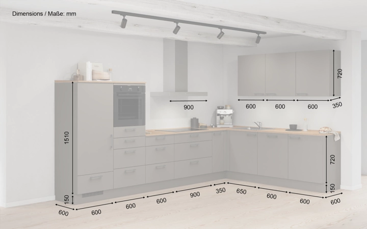Cuisines Elite Cuisine en L 366,6 cm x 246, 6 cm électroménagers inclus planning 13 5