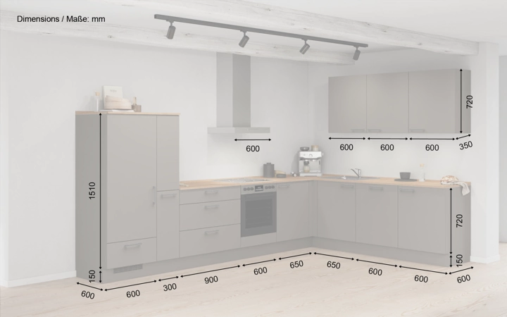 Cuisines Elite Cuisine en L 366,6 cm x 246, 6 cm électroménagers inclus planning 14 5