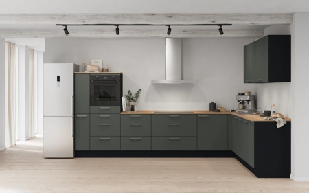 Cuisines Elite Cuisine en L 366,6 cm x 246, 6 cm électroménagers inclus planning 15 Vert minéral ultra-mat Easytouch Cuisines Elite Cuisine en L 366,6 cm x 246, 6 cm électroménagers inclus planning 15 Vert minéral ultra-mat Easytouch