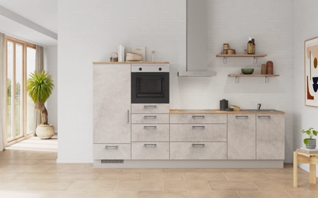 Cuisines Elite Cuisine linéaire 300 cm électroménagers inclus planning 16 Décor béton gris terre Riva Cuisines Elite Cuisine linéaire 300 cm électroménagers inclus planning 16 Décor béton gris terre Riva