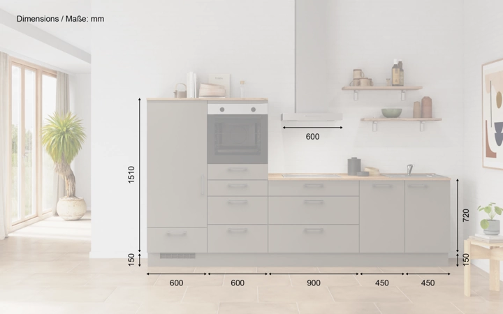 Cuisines Elite Cuisine linéaire 300 cm électroménagers inclus planning 16 5