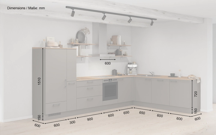 Cuisines Elite Cuisine en L 366,6 cm x 246, 6 cm électroménagers inclus planning 17 5