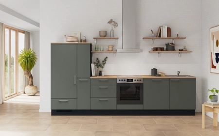 Cuisines Elite Cuisine linéare 330cm électroménagers inclus planning 17 Vert minéral ultra-mat Easytouch Cuisines Elite Cuisine linéare 330cm électroménagers inclus planning 17 Vert minéral ultra-mat Easytouch