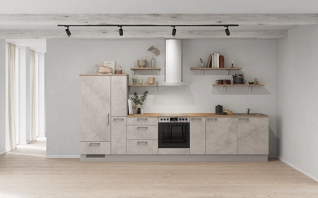 Cuisines Elite Cuisine linéare 360 cm électroménagers inclus planning 17 Décor béton gris terre Riva Cuisines Elite Cuisine linéare 360 cm électroménagers inclus planning 17 Décor béton gris terre Riva