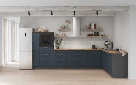 Cuisines Elite Cuisine en L 366,6 cm x 246, 6 cm électroménagers inclus planning 18 Bleu fjord ultra-mat Easytouch Cuisines Elite Cuisine en L 366,6 cm x 246, 6 cm électroménagers inclus planning 18 Bleu fjord ultra-mat Easytouch