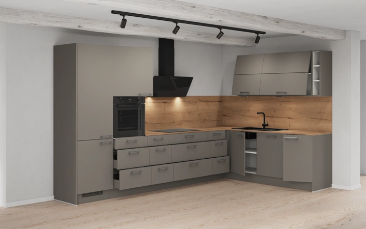 Cuisines Elite Cuisine en L 366,6 cm x 246, 6 cm électroménagers inclus planning 3 4