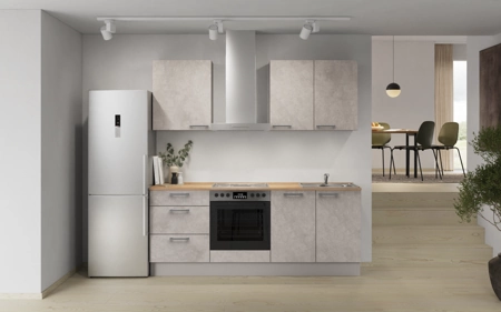 Cuisines Elite Cuisine linéaire 210 cm électroménagers inclus, planning 6 Décor béton gris terre Riva Cuisines Elite Cuisine linéaire 210 cm électroménagers inclus, planning 6 Décor béton gris terre Riva
