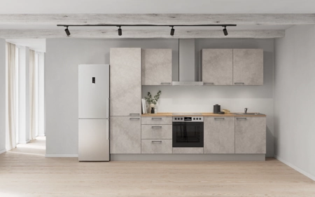 Cuisines Elite Cuisine linéaire 300 cm électroménagers inclus planning 6 Décor béton gris terre Riva Cuisines Elite Cuisine linéaire 300 cm électroménagers inclus planning 6 Décor béton gris terre Riva