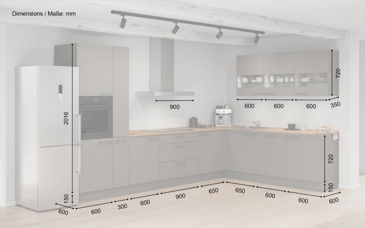 Cuisines Elite Cuisine en L 366,6 cm x 246, 6 cm électroménagers inclus planning 7 5