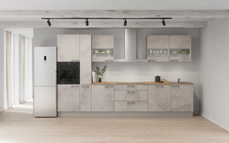 Cuisines Elite Cuisine linéare 360 cm électroménagers inclus planning 7 Décor béton gris terre Riva Cuisines Elite Cuisine linéare 360 cm électroménagers inclus planning 7 Décor béton gris terre Riva