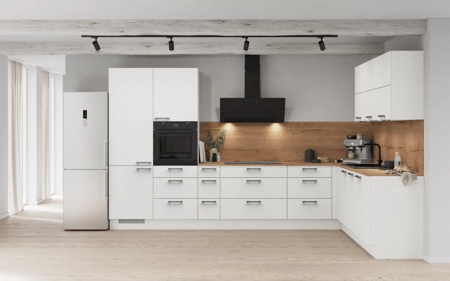 Cuisines Elite Cuisine en L 366,6 cm x 246, 6 cm électroménagers inclus planning 15 Blanc alpin, super mat Touch Cuisines Elite Cuisine en L 366,6 cm x 246, 6 cm électroménagers inclus planning 15 Blanc alpin, super mat Touch