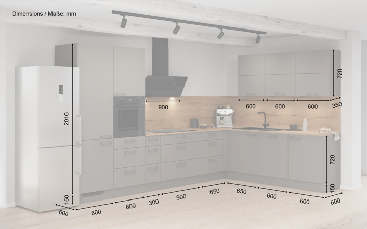 Cuisines Elite Cuisine en L 366,6 cm x 246, 6 cm électroménagers inclus planning 15 5