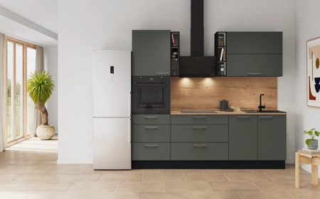 Cuisines Elite Cuisine linéaire 240 cm électroménagers inclus planning 8 Vert minéral ultra-mat Easytouch Cuisines Elite Cuisine linéaire 240 cm électroménagers inclus planning 8 Vert minéral ultra-mat Easytouch