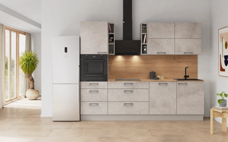 Cuisines Elite Cuisine linéare 270 cm électroménagers inclus planning 8 Décor béton gris terre Riva Cuisines Elite Cuisine linéare 270 cm électroménagers inclus planning 8 Décor béton gris terre Riva