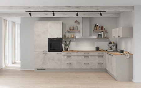 Cuisines Elite Cuisine en L 366,6 cm x 246, 6 cm électroménagers inclus planning 9 Décor béton gris terre Riva Cuisines Elite Cuisine en L 366,6 cm x 246, 6 cm électroménagers inclus planning 9 Décor béton gris terre Riva