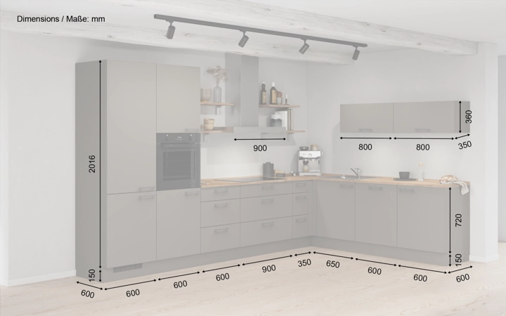 Cuisines Elite Cuisine en L 366,6 cm x 246, 6 cm électroménagers inclus planning 9 5