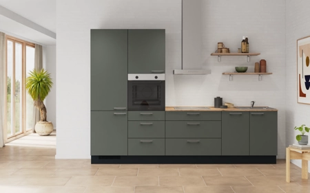 Cuisines Elite Cuisine linéaire 300 cm électroménagers inclus planning 9 Vert minéral ultra-mat Easytouch Cuisines Elite Cuisine linéaire 300 cm électroménagers inclus planning 9 Vert minéral ultra-mat Easytouch